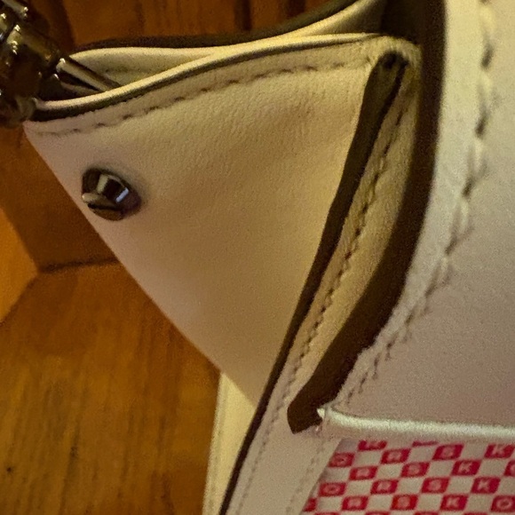 Michael Kors Whitney Medium Neon Checkerboard Logo Satchel Crossbody White/Pink - Picture 5 of 14